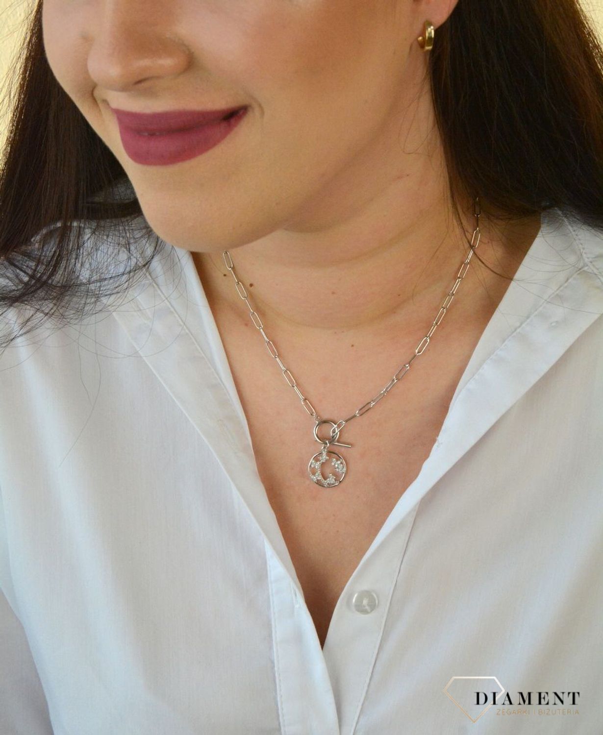 Naszyjnik srebrny z zawieszką z motylkami i ozdobnym zapięciem DIA-NSZ-4648-925.jpg