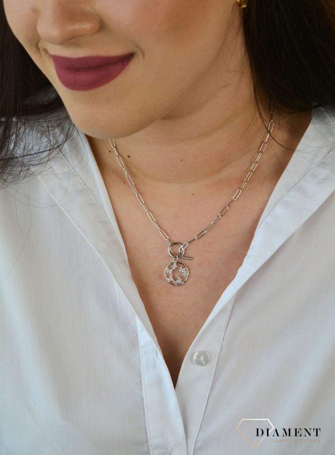 Naszyjnik srebrny z zawieszką z motylkami i ozdobnym zapięciem DIA-NSZ-4648-925.jpg