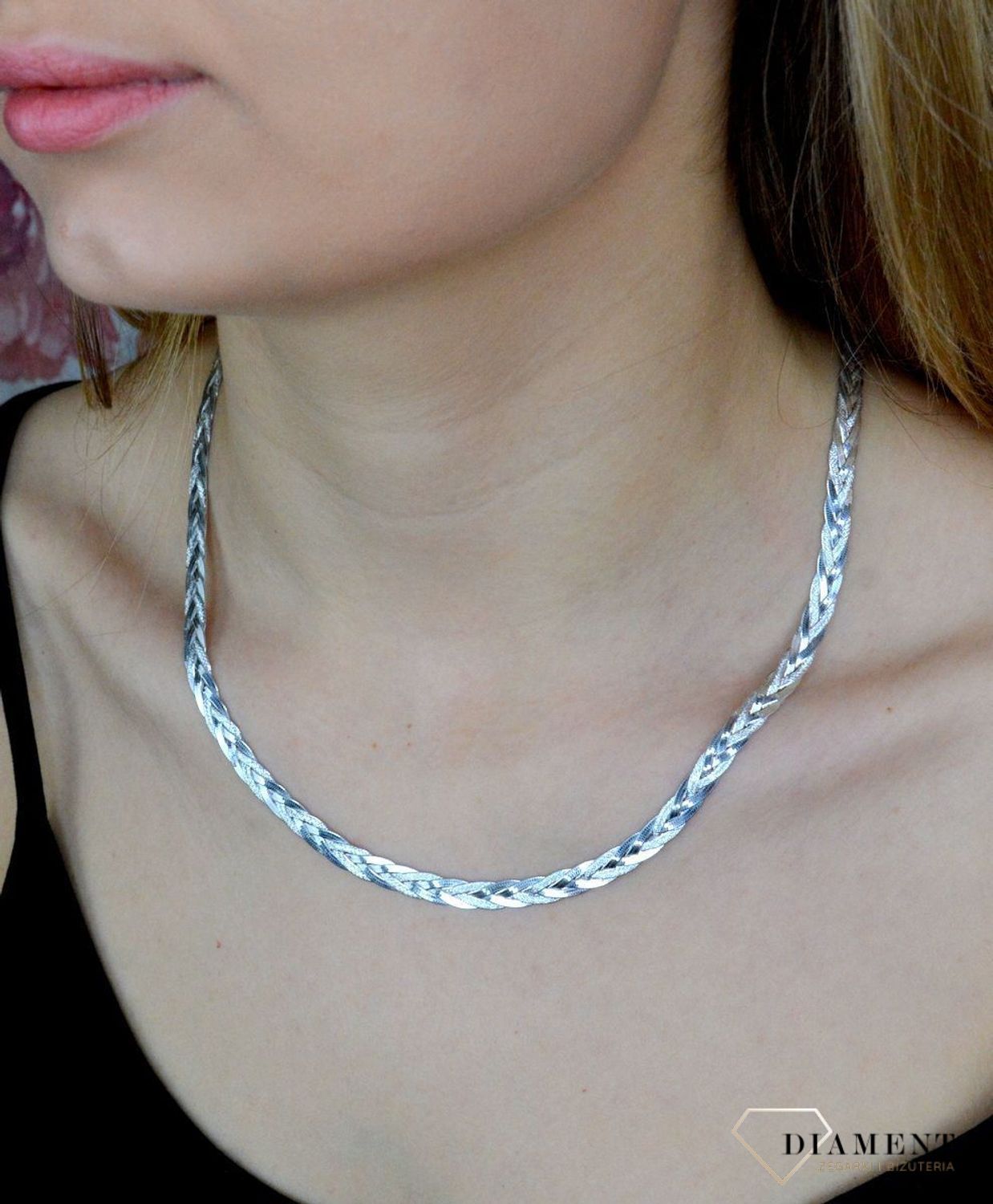 Srebrny naszyjnik damski kłos, plecionka DIA-NSZ-4655-925. Efektowny naszyjnik doskonale sprawdzi się jako prezent. Darmowa dostawa. Prosty, efektowny naszyjnik..jpg