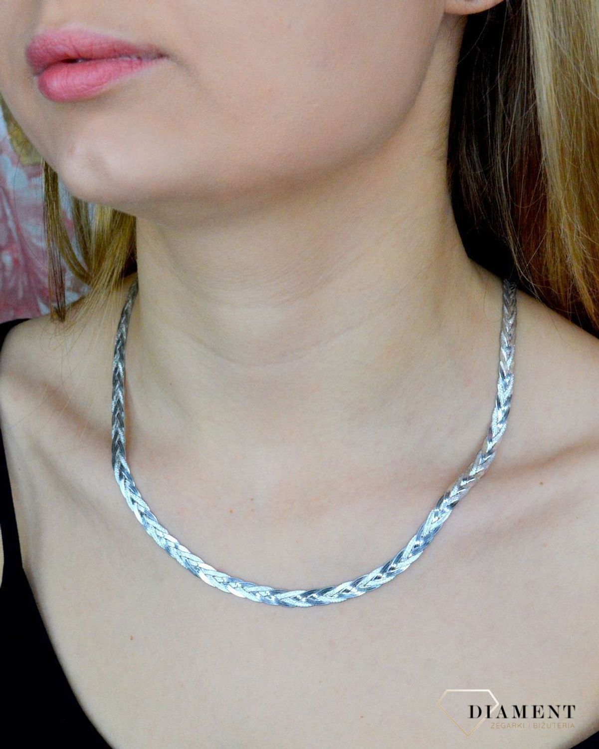 Srebrny naszyjnik damski kłos, plecionka DIA-NSZ-4655-925. Efektowny naszyjnik doskonale sprawdzi się jako prezent. Darmowa dostawa. Prosty, efektowny naszyjnik..jpg
