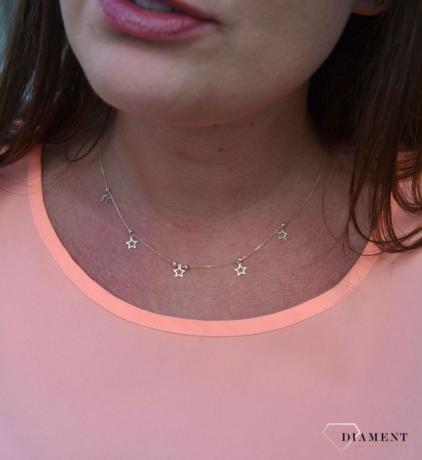 Złoty naszyjnik celebrytka 375 gwiazdki ze złotymi koralikami DIA-NSZ-47K70-FON0003-Y-375.jpg