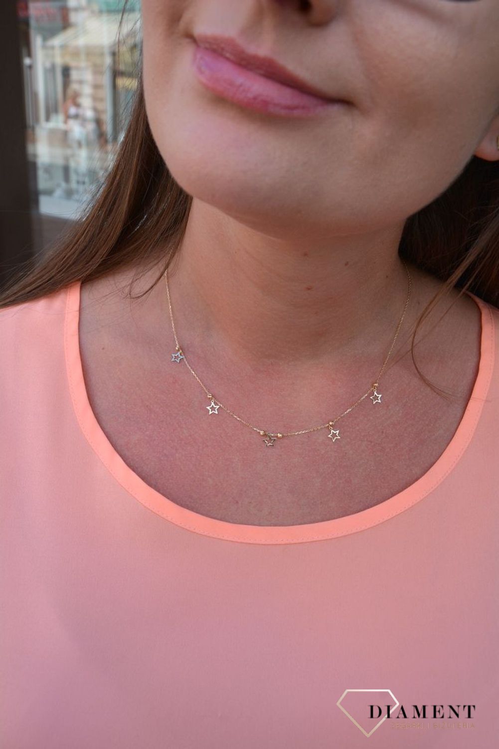 Złoty naszyjnik celebrytka 375 gwiazdki ze złotymi koralikami DIA-NSZ-47K70-FON0003-Y-375.jpg