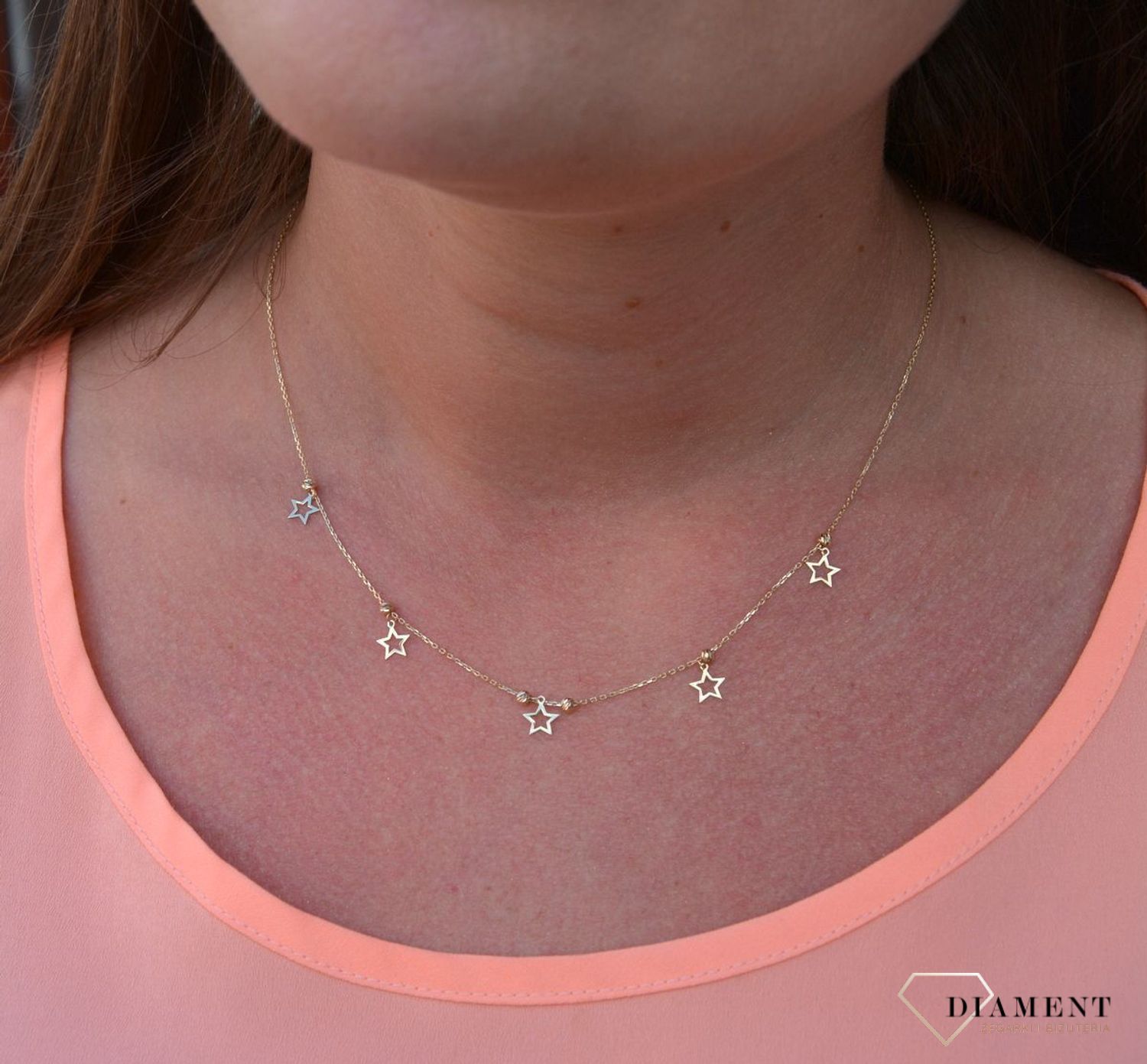 Złoty naszyjnik celebrytka 375 gwiazdki ze złotymi koralikami DIA-NSZ-47K70-FON0003-Y-375.jpg