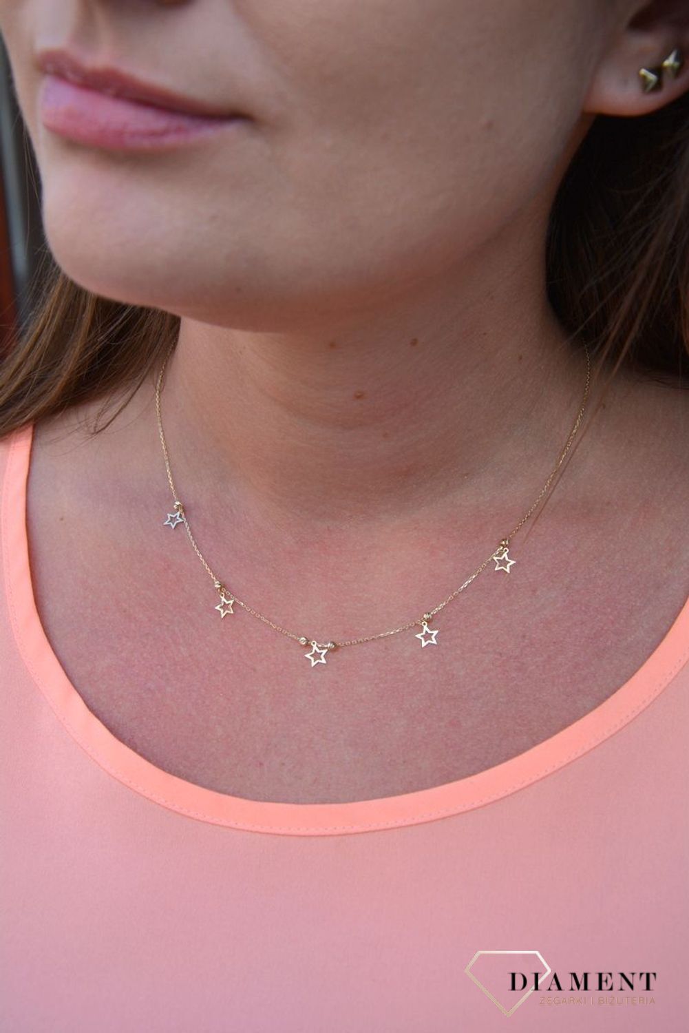 Złoty naszyjnik celebrytka 375 gwiazdki ze złotymi koralikami DIA-NSZ-47K70-FON0003-Y-375.jpg