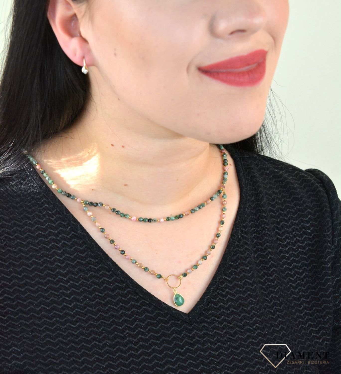 Naszyjnik podwójny z zawieszką szmaragd,rodonit,hematyt DIA-NSZ-4863-925.jpg