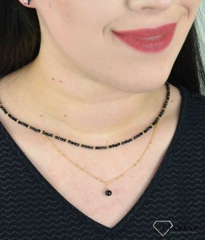 Naszyjnik podwójny spinel,turmalin,hematyt DIA-NSZ-4866-925. Naszyjnik posiada okrągłą zawieszkę na srebrnym łańcuszku w złotym kolorze (2).JPG