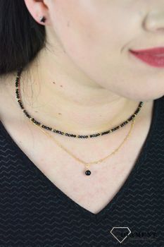 Naszyjnik podwójny spinel,turmalin,hematyt DIA-NSZ-4866-925. Naszyjnik posiada okrągłą zawieszkę na srebrnym łańcuszku w złotym kolorze (5).JPG