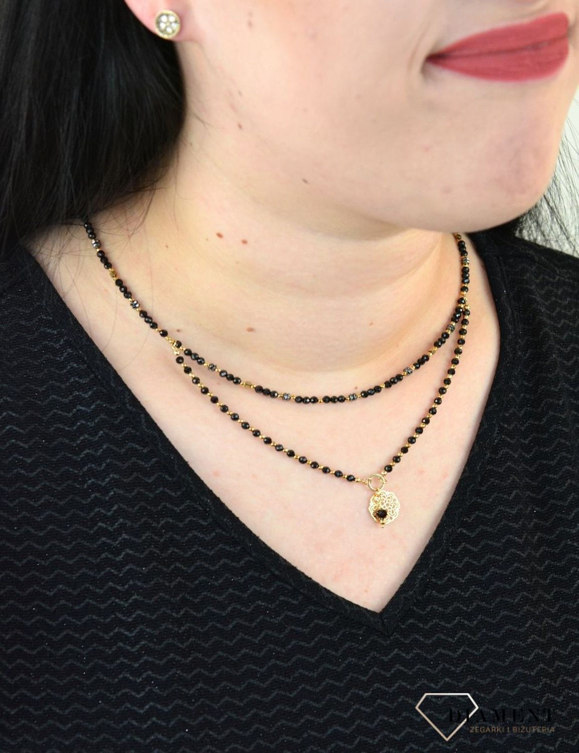 Naszyjnik podwójny turmalin,hematyt,tytan z ażurową zawieszką DIA-NSZ-4867-925.jpg