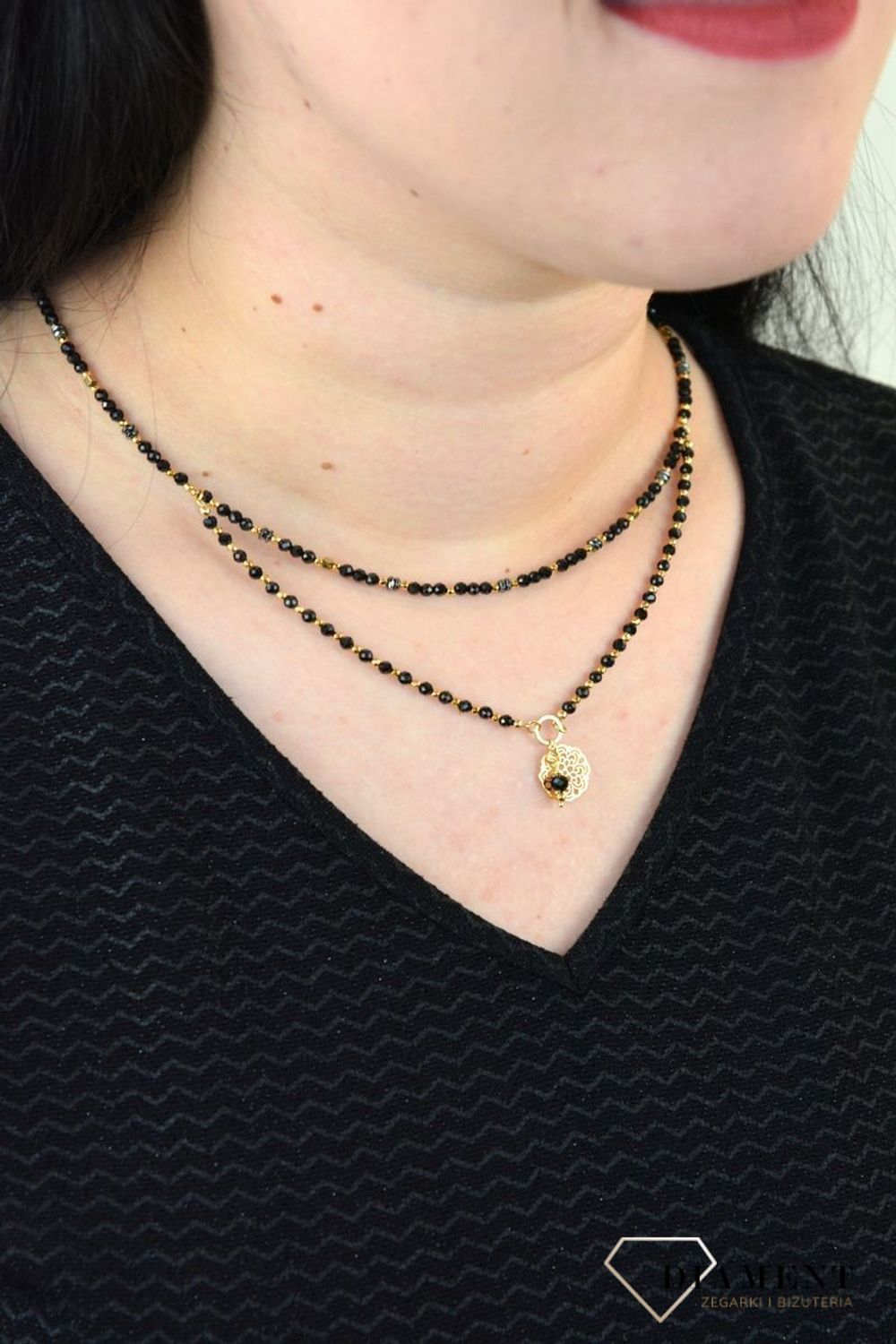 Naszyjnik podwójny turmalin,hematyt,tytan z ażurową zawieszką DIA-NSZ-4867-925.jpg