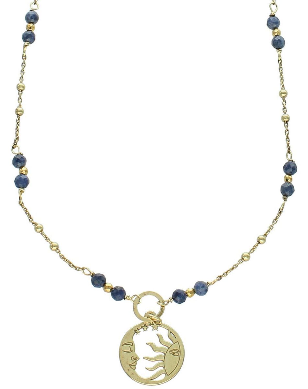 Naszyjnik pozłacany srebrny 925 DIA-NSZ-4868-925 z zawieszką słońce-księżyc i naturalnymi szafirami. Długość 42+2 cm, waga 3,40 g. Symboliczna i elegancka biżuteria.1.jpg