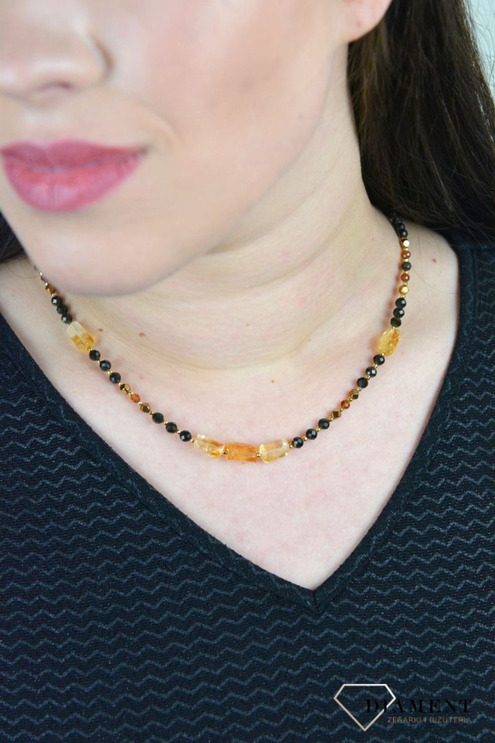 Naszyjnik kamienie naturalne obsydian, cytryn, hessonit DIA-NSZ-4870-925.jpg
