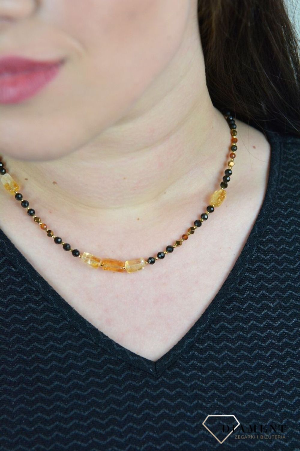 Naszyjnik kamienie naturalne obsydian, cytryn, hessonit DIA-NSZ-4870-925.jpg