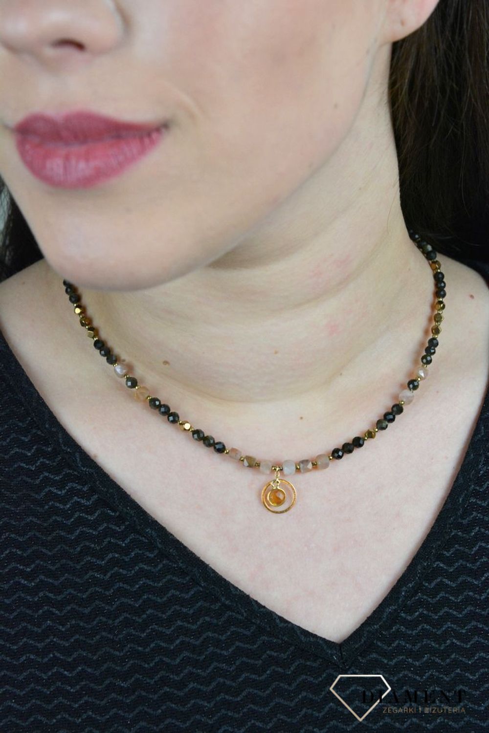 Naszyjnik obsydian złocisty,kamień księżycowy,cytryn DIA-NSZ-4871-925.jpg