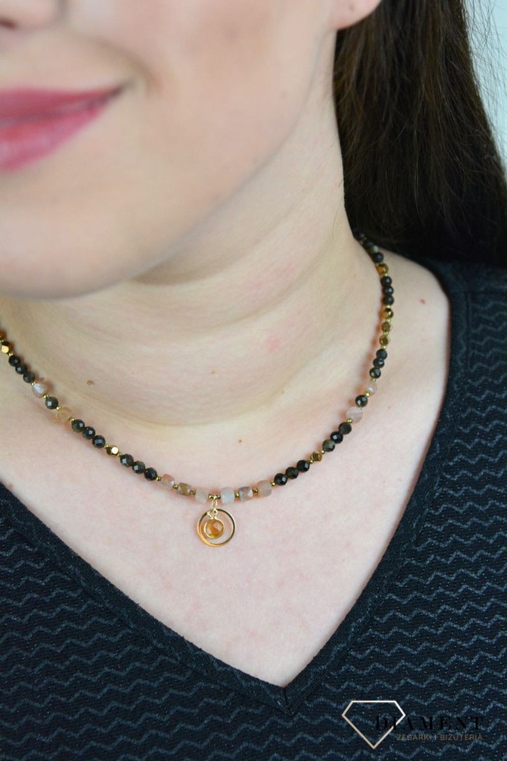 Naszyjnik obsydian złocisty,kamień księżycowy,cytryn DIA-NSZ-4871-925.jpg