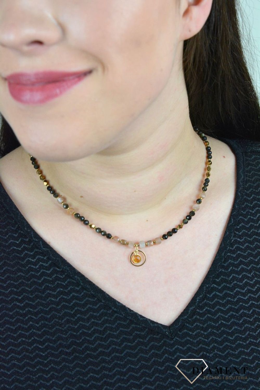 Naszyjnik obsydian złocisty,kamień księżycowy,cytryn DIA-NSZ-4871-925.jpg