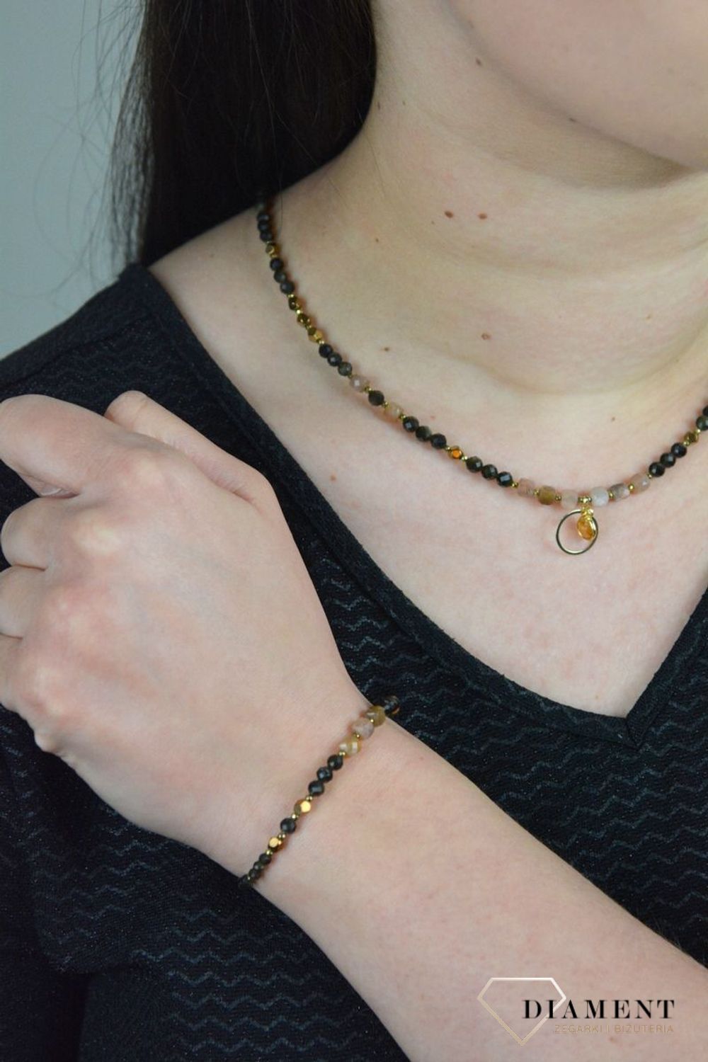 Naszyjnik obsydian złocisty,kamień księżycowy,cytryn DIA-NSZ-4871-925.jpg