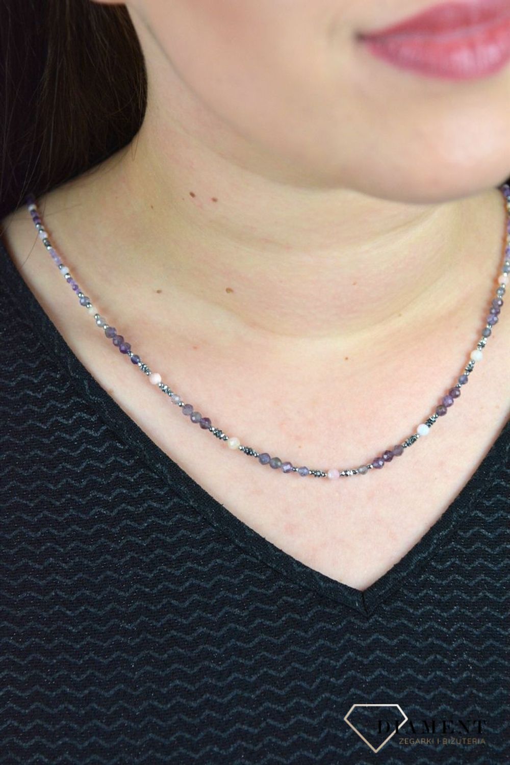 Naszyjnik ametyst, opal różowy, hematyt, iolit DIA-NSZ-4873-925.jpg