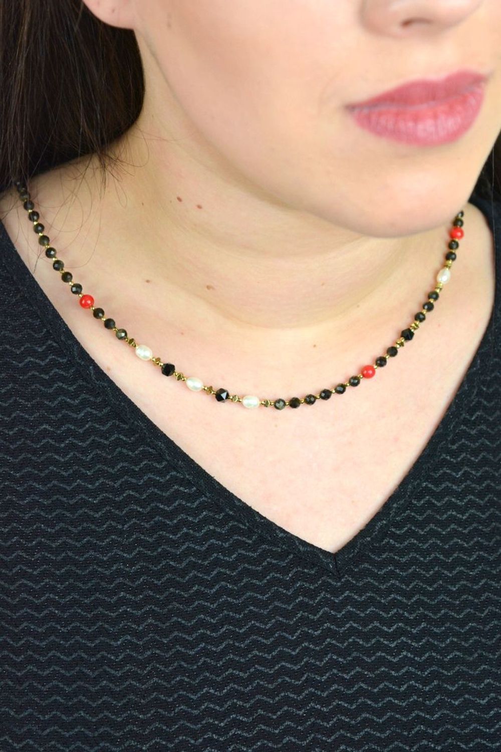 Naszyjnik kamienie naturalne obsydian, koral, perła, onyks DIA-NSZ-4874-925.jpg