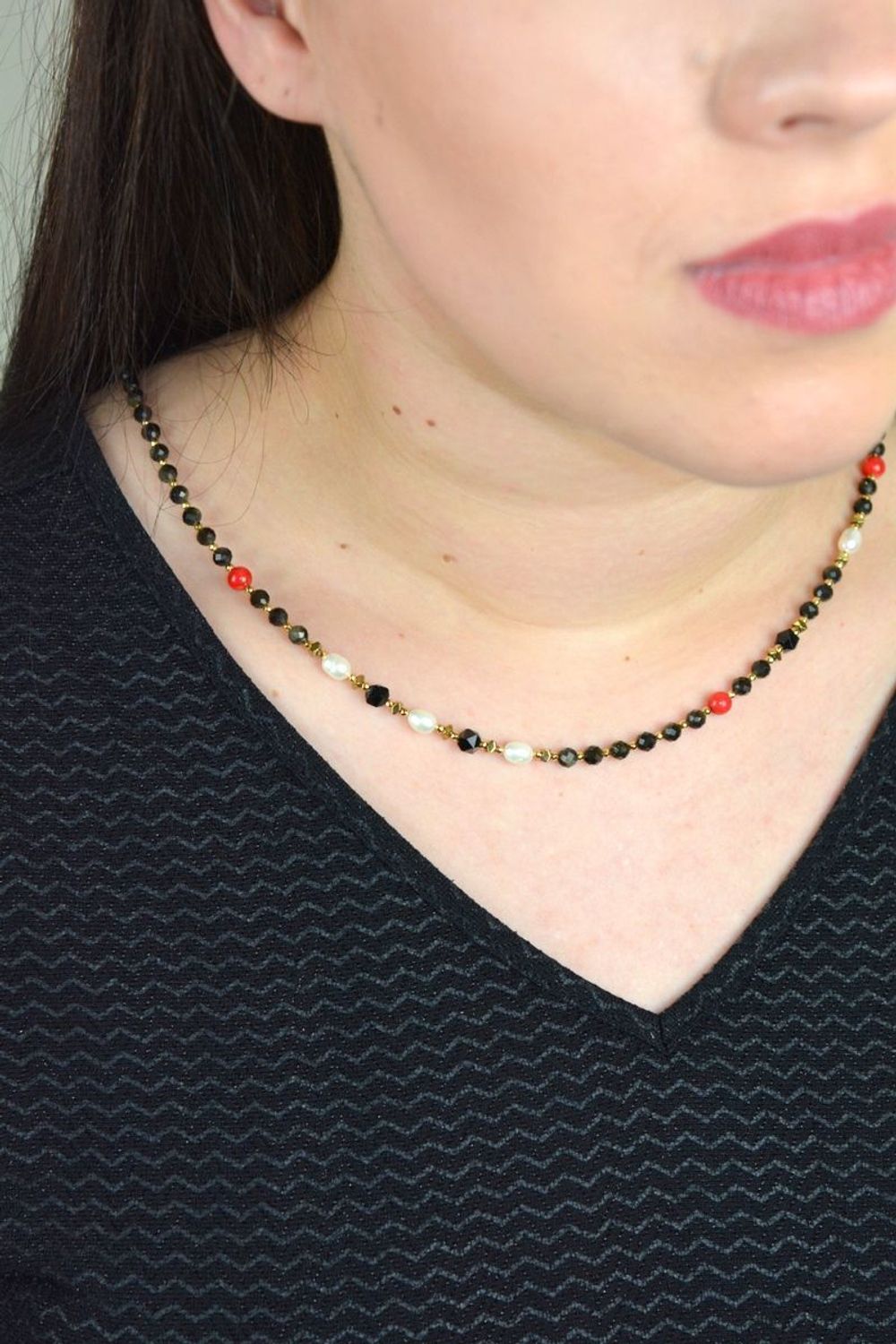 Naszyjnik kamienie naturalne obsydian, koral, perła, onyks DIA-NSZ-4874-925.jpg