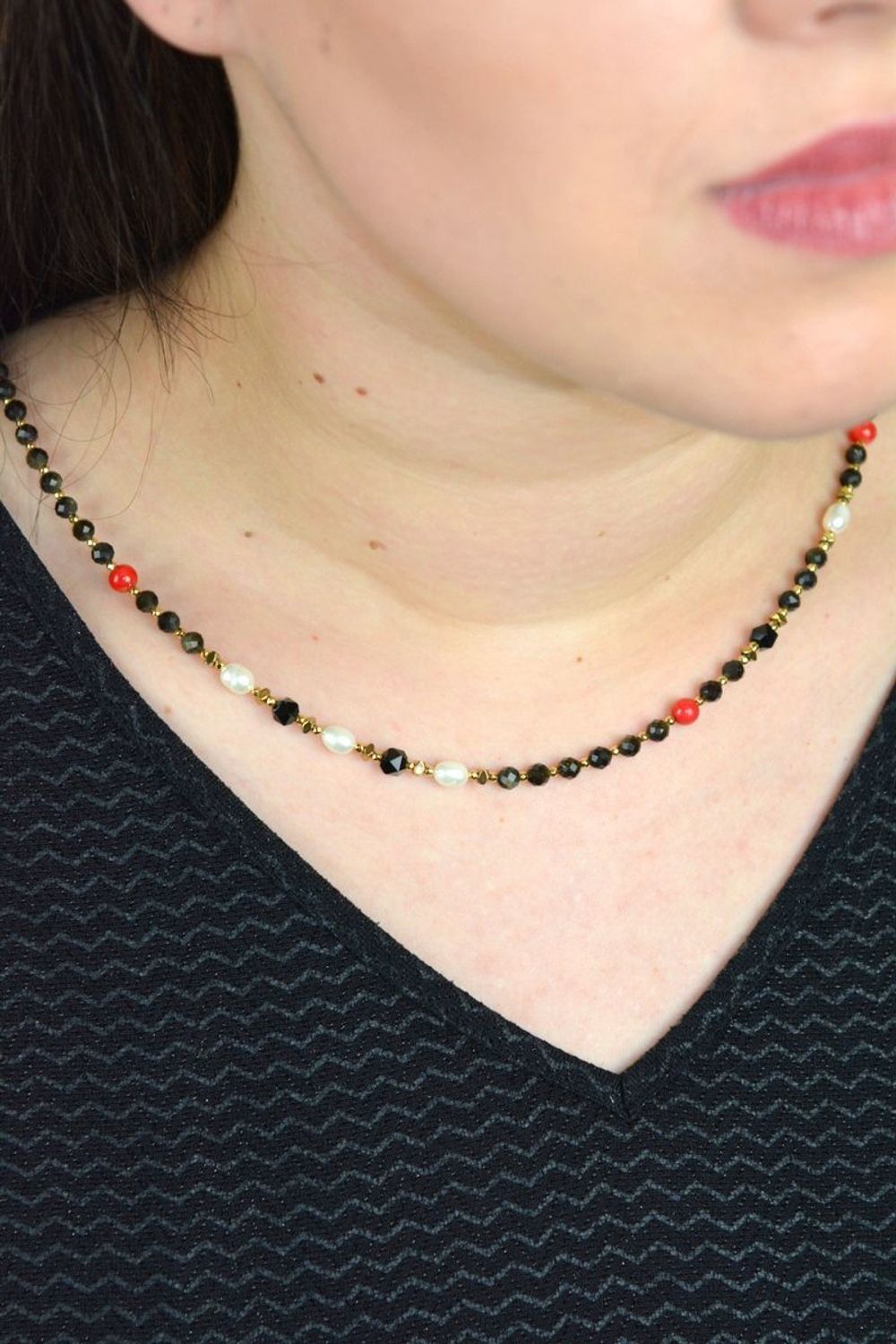 Naszyjnik kamienie naturalne obsydian, koral, perła, onyks DIA-NSZ-4874-925.jpg