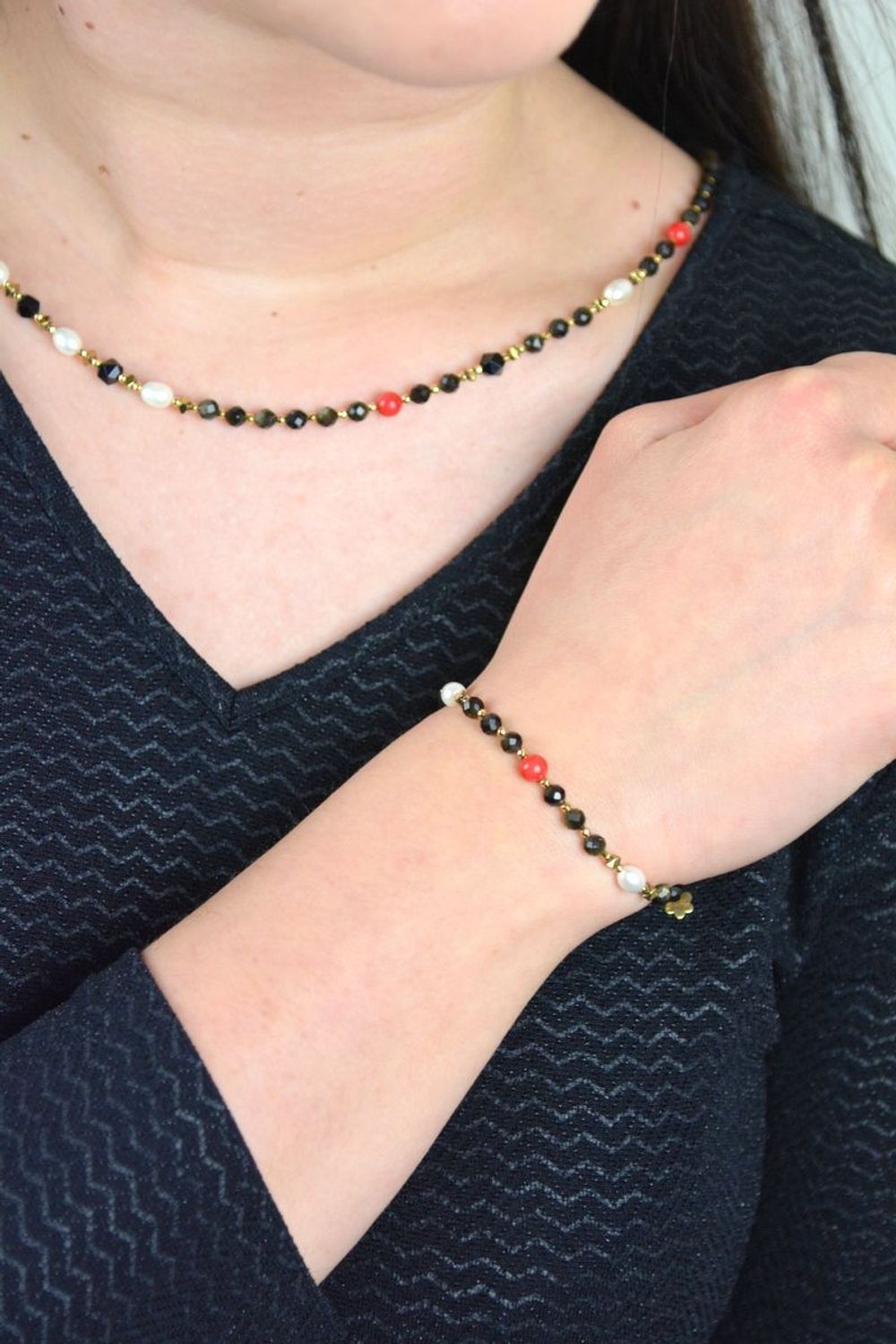 Naszyjnik kamienie naturalne obsydian, koral, perła, onyks DIA-NSZ-4874-925.jpg