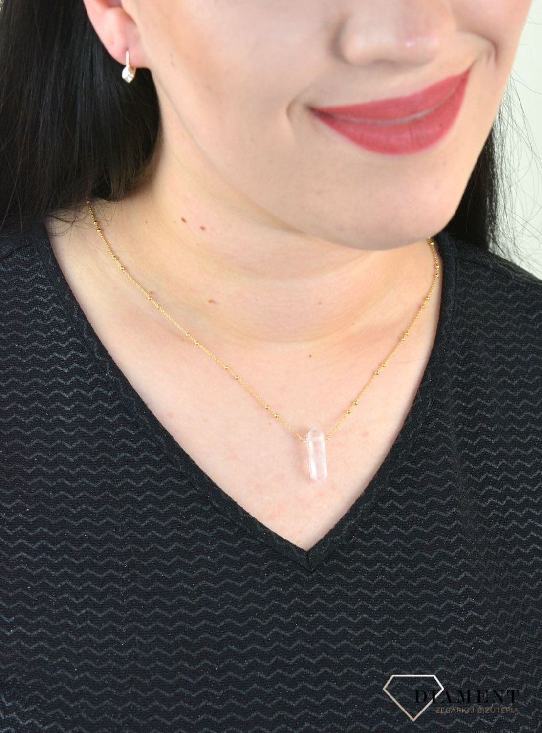 Naszyjnik srebrno pozłacane 925 kwarc różowy DIA-NSZ-4920-925.jpg