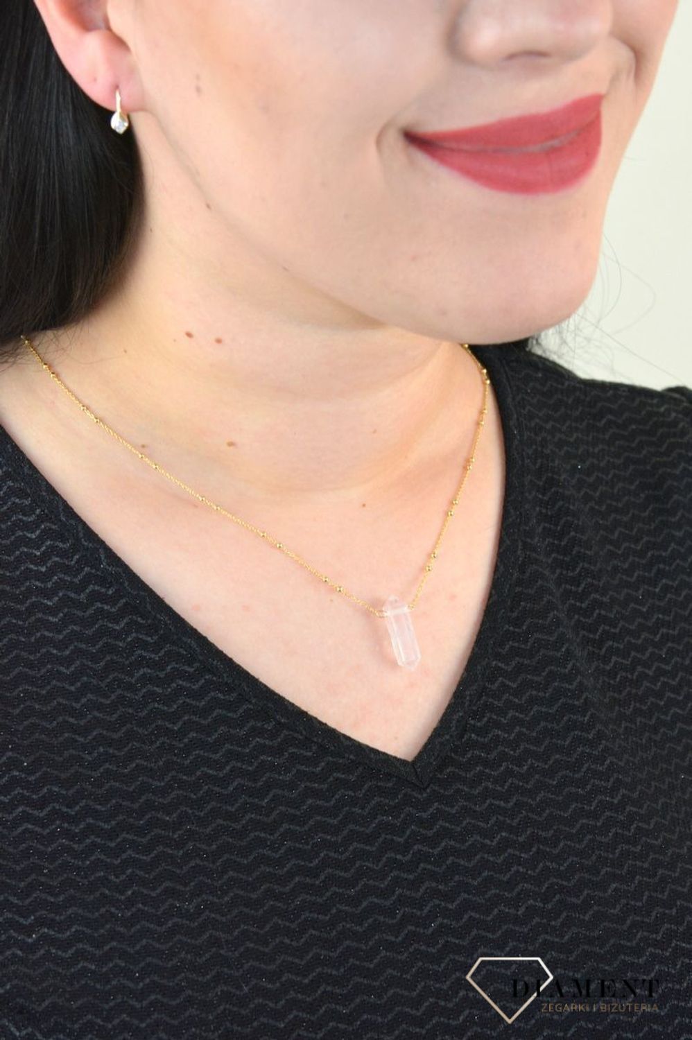 Naszyjnik srebrno pozłacane 925 kwarc różowy DIA-NSZ-4920-925.jpg