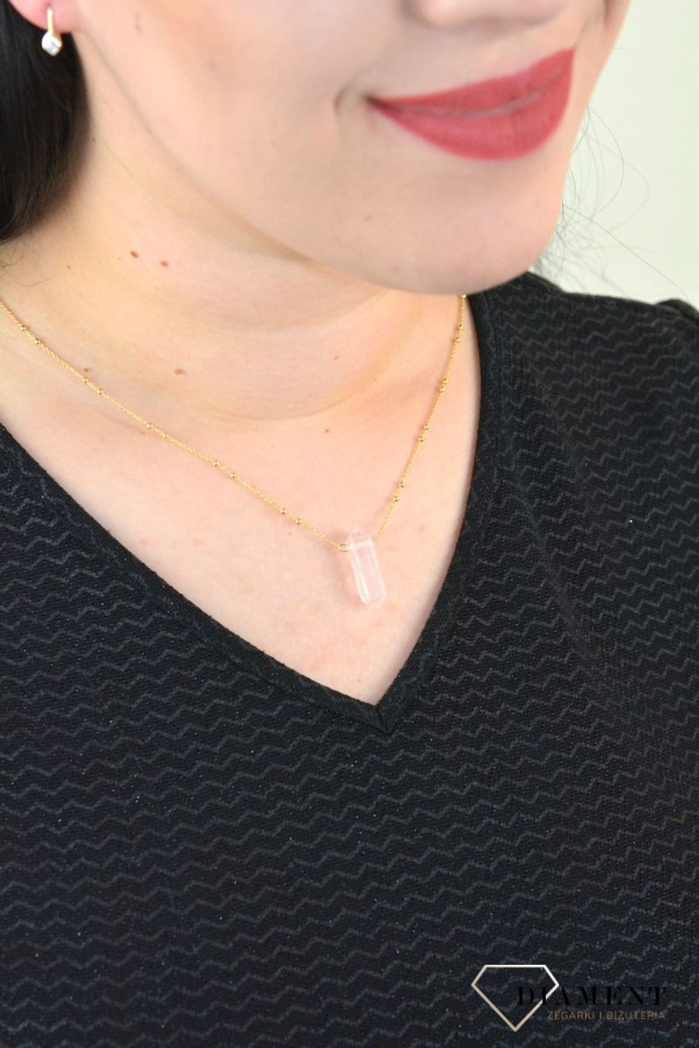 Naszyjnik srebrno pozłacane 925 kwarc różowy DIA-NSZ-4920-925.jpg