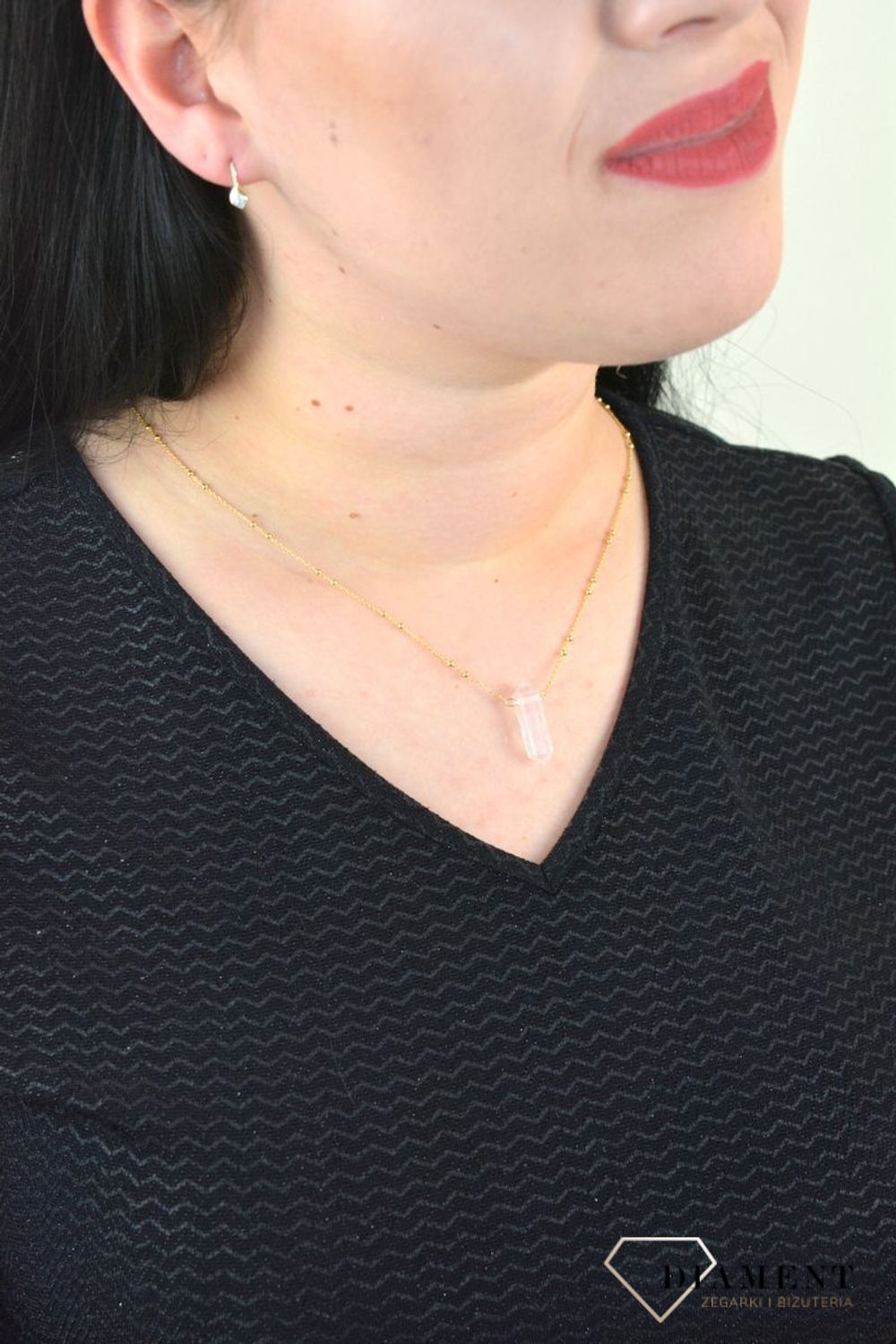 Naszyjnik srebrno pozłacane 925 kwarc różowy DIA-NSZ-4920-925.jpg