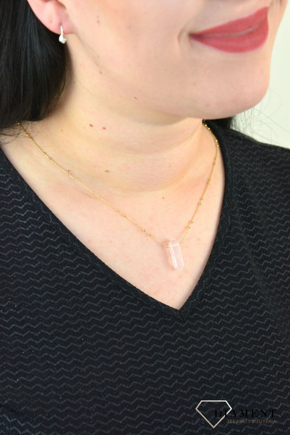 Naszyjnik srebrno pozłacane 925 kwarc różowy DIA-NSZ-4920-925.jpg