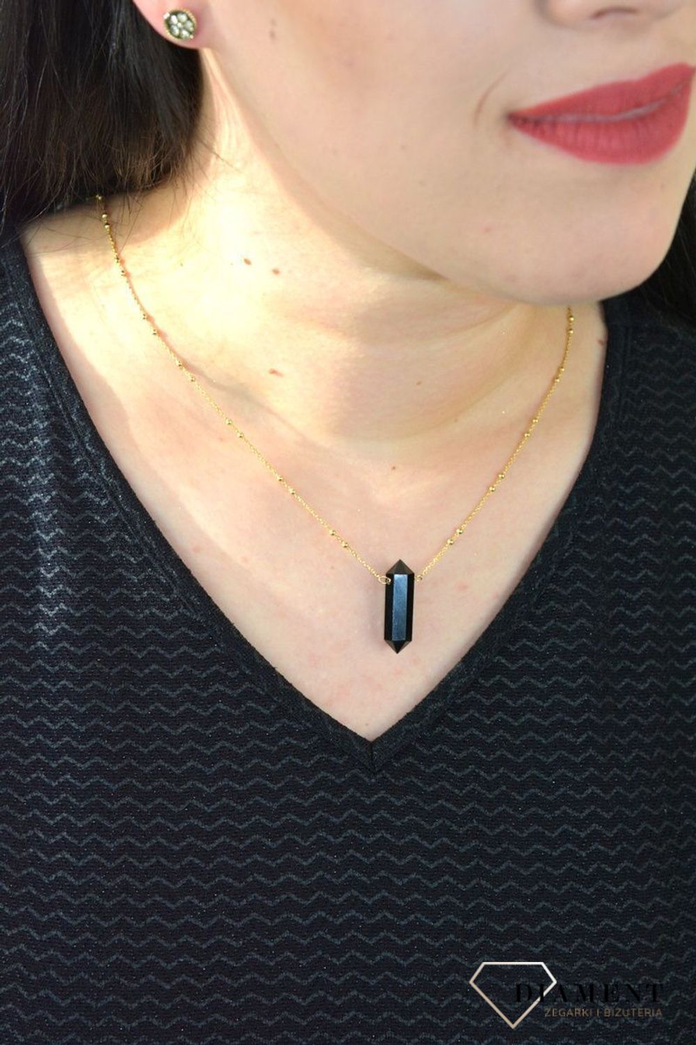 Srebrny naszyjnik pozłacany modowy z onyksem DIA-NSZ-4921-925.jpg
