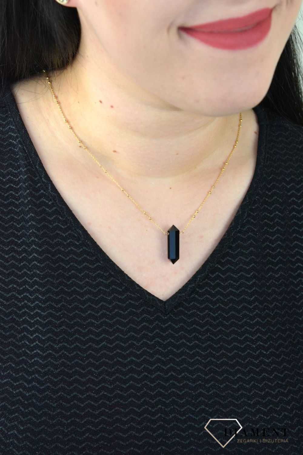 Srebrny naszyjnik pozłacany modowy z onyksem DIA-NSZ-4921-925.jpg