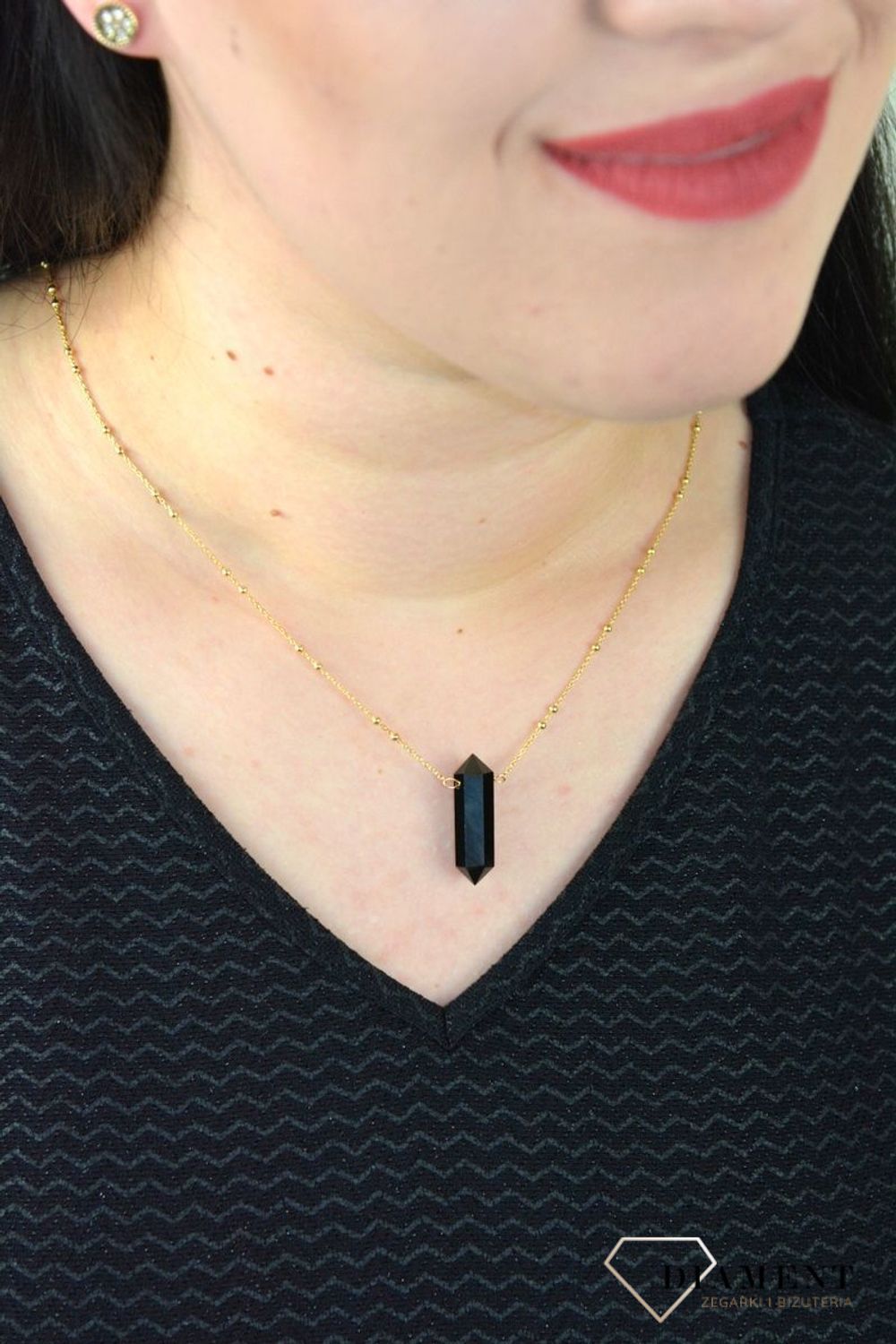 Srebrny naszyjnik pozłacany modowy z onyksem DIA-NSZ-4921-925.jpg