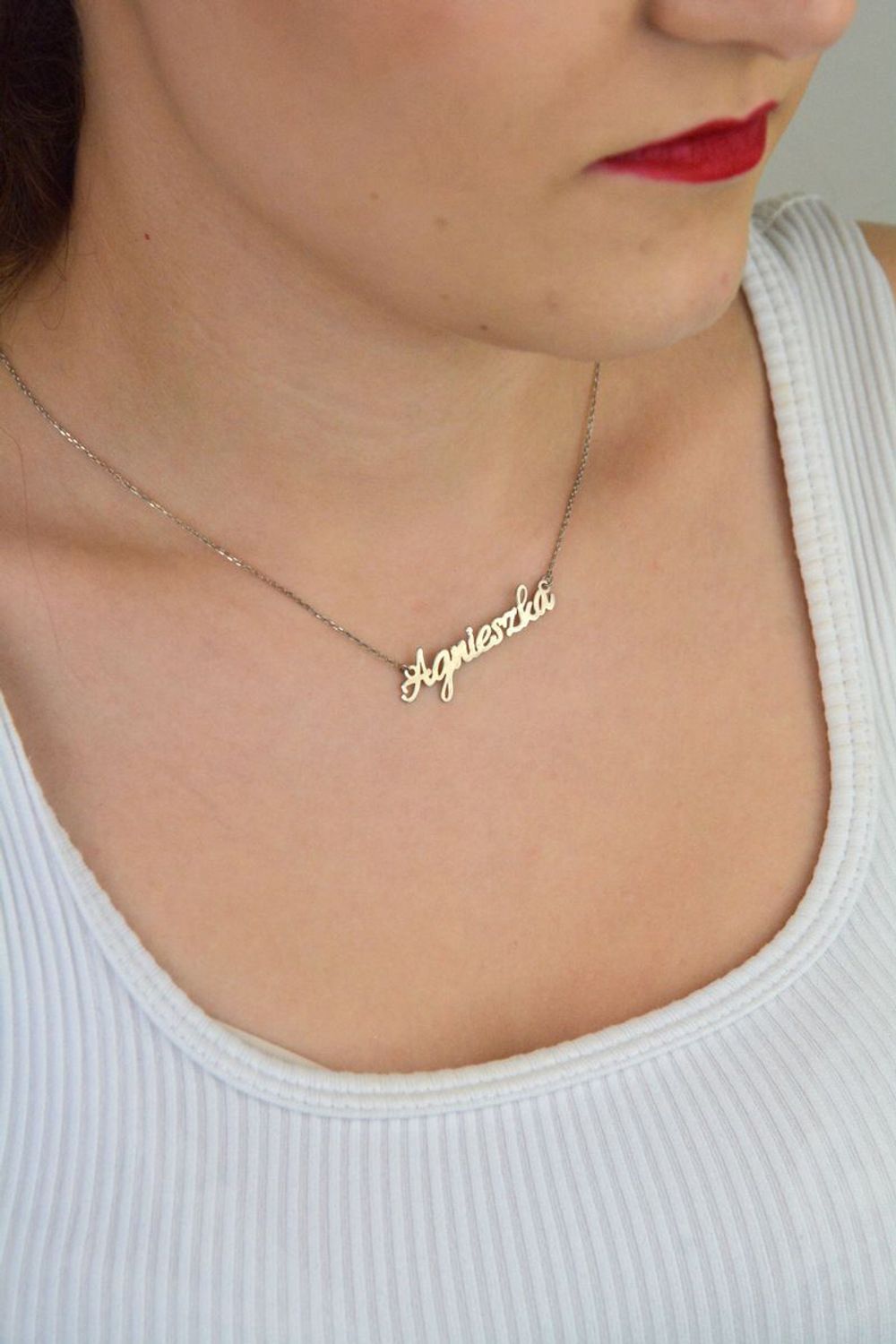 Srebrny naszyjnik damski 925  Imię Agnieszka  DIA-NSZ-4928AGNIESZKA-R-925  Srebrny naszyjnik celebrytka z imieniem. Prezent na imieniny dla kobiety. Prezent dla Agnieszki. Srebro próba 925. N.jpg