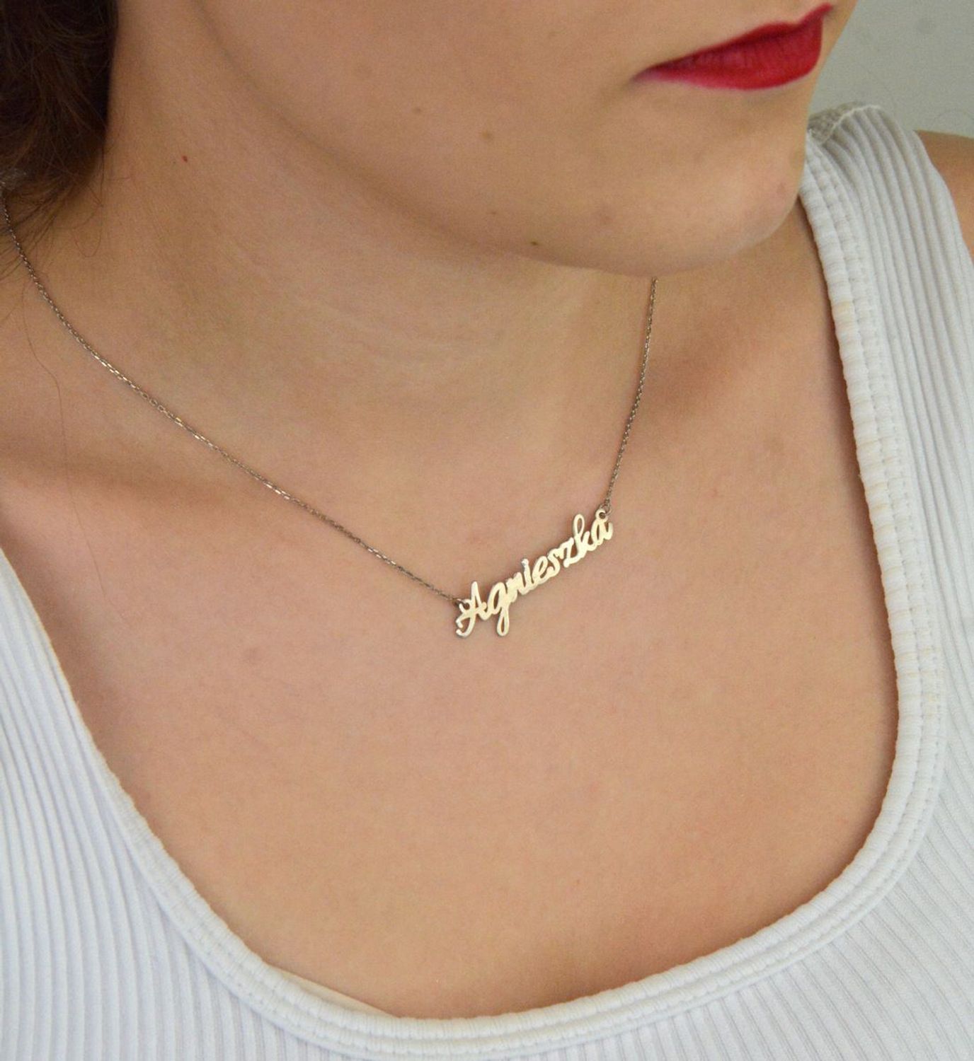 Srebrny naszyjnik damski 925  Imię Agnieszka  DIA-NSZ-4928AGNIESZKA-R-925  Srebrny naszyjnik celebrytka z imieniem. Prezent na imieniny dla kobiety. Prezent dla Agnieszki. Srebro próba 925. N.jpg