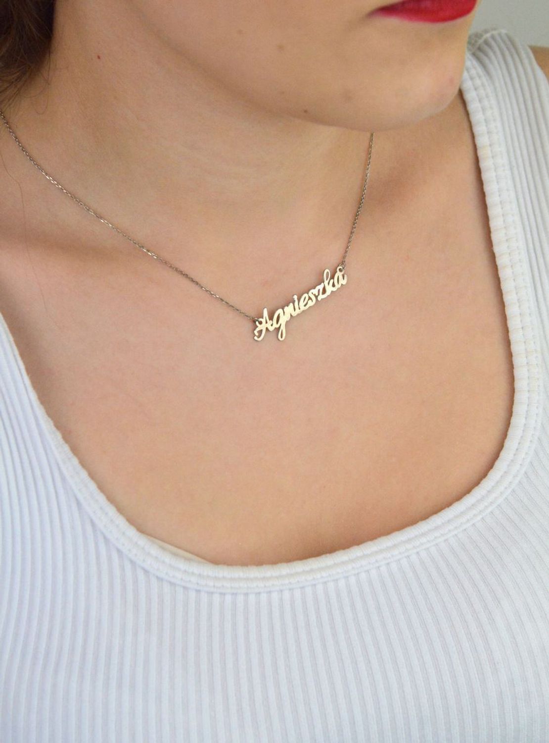 Srebrny naszyjnik damski 925  Imię Agnieszka  DIA-NSZ-4928AGNIESZKA-R-925  Srebrny naszyjnik celebrytka z imieniem. Prezent na imieniny dla kobiety. Prezent dla Agnieszki. Srebro próba 925. N.jpg