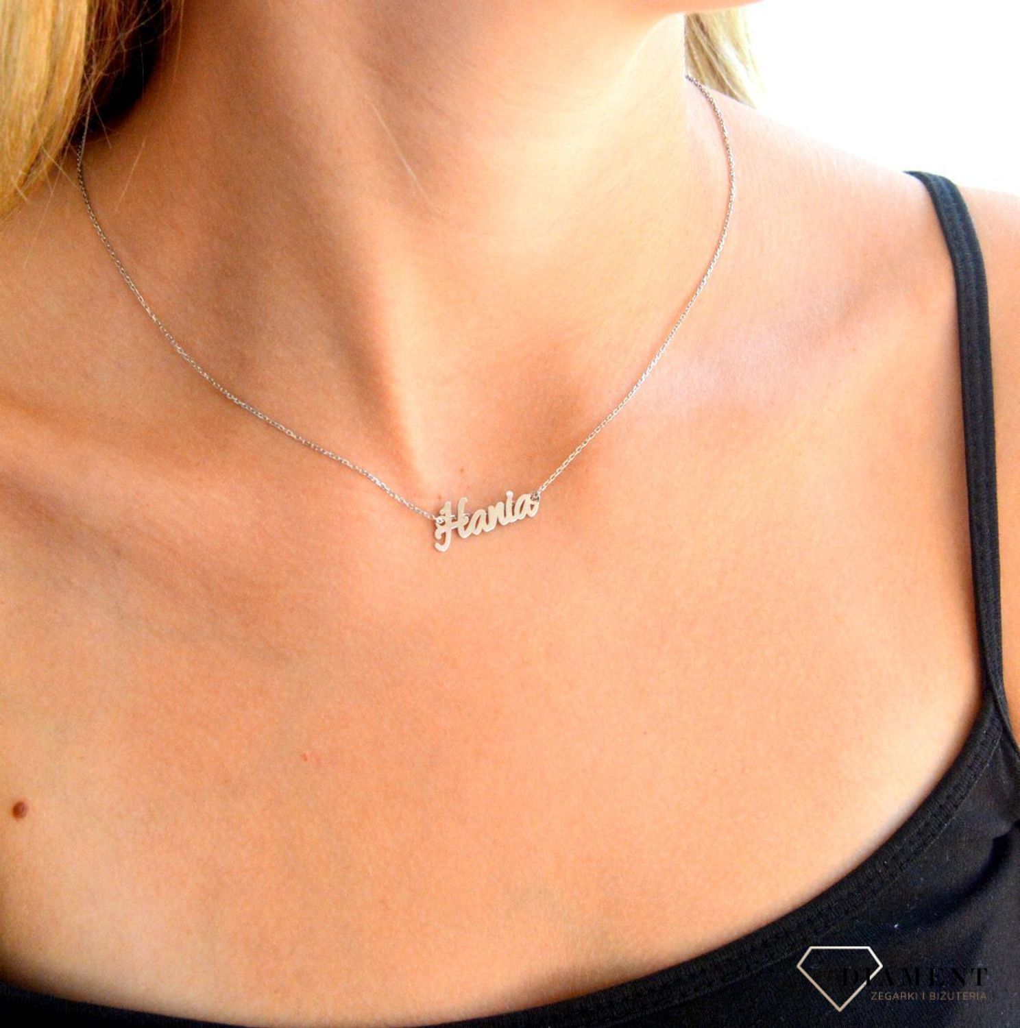 Srebrny naszyjnik damski 925  Imię Hania  DIA-NSZ-4928HANIA-R-925  Srebrny naszyjnik celebrytka z imieniem. Prezent na imieniny dla kobiety. Prezent dla Hania. Srebro próba 925. N.jpg