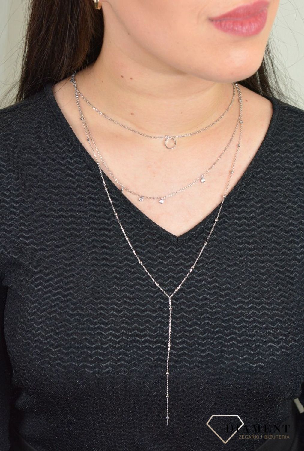 Srebrny naszyjnik trzy łańcuszki 'Potrójny łańcuszek z kuleczkami' DIA-NSZ-APARTI5-925.jpg