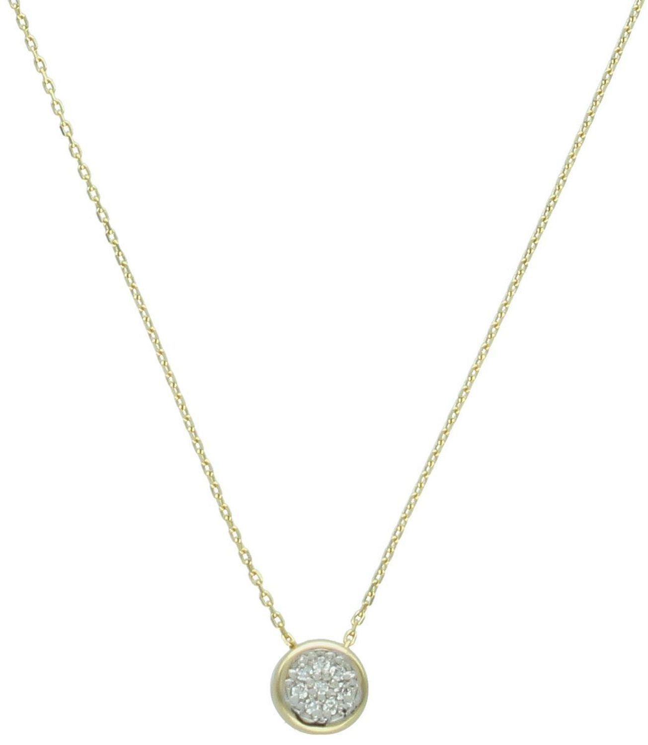 Delikatny naszyjnik damski ze złota próby 585 z 8 diamentami o łącznej masie 0,32 ct, barwie H i czystości SI2. Długość 42 cm z przedłużką 3 cm. Waga 1,39 g.2.jpg