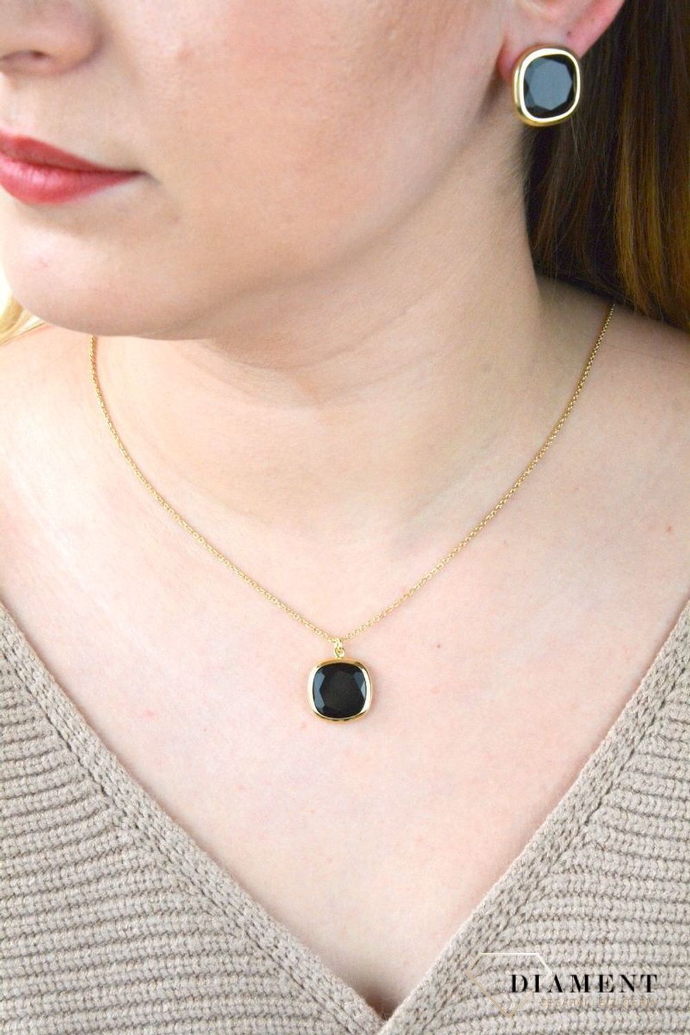 Pozłacany Naszyjnik Dall'acqua Sublime Onyks 925 DIAMENT DIA-NSZ-5537-925.jpg