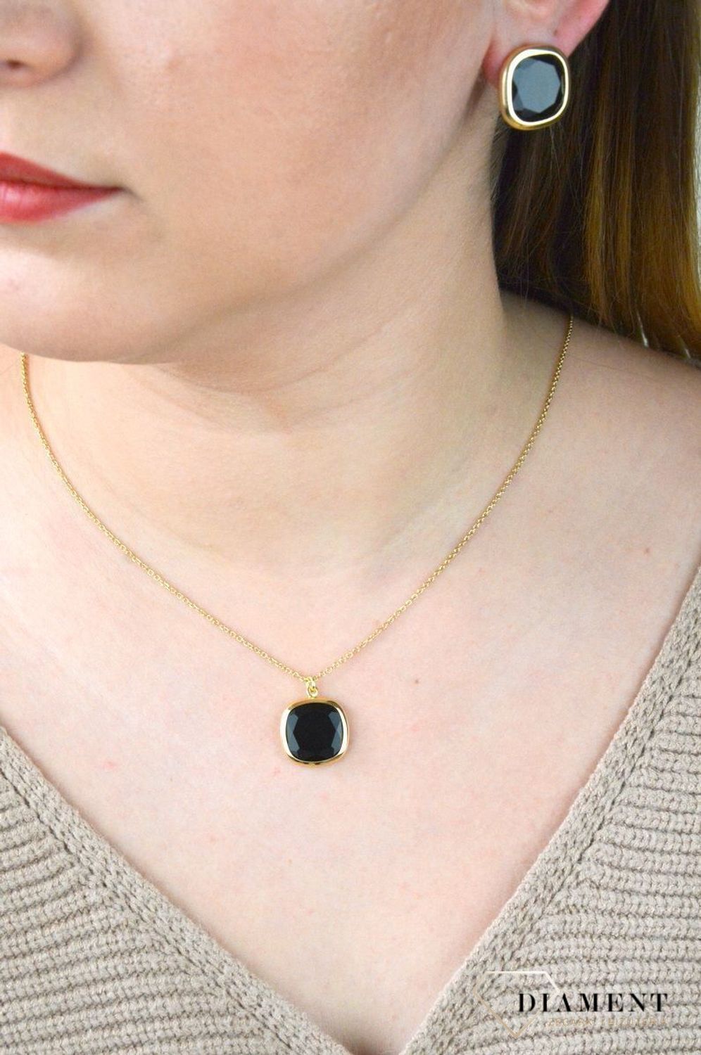 Pozłacany Naszyjnik Dall'acqua Sublime Onyks 925 DIAMENT DIA-NSZ-5537-925.jpg