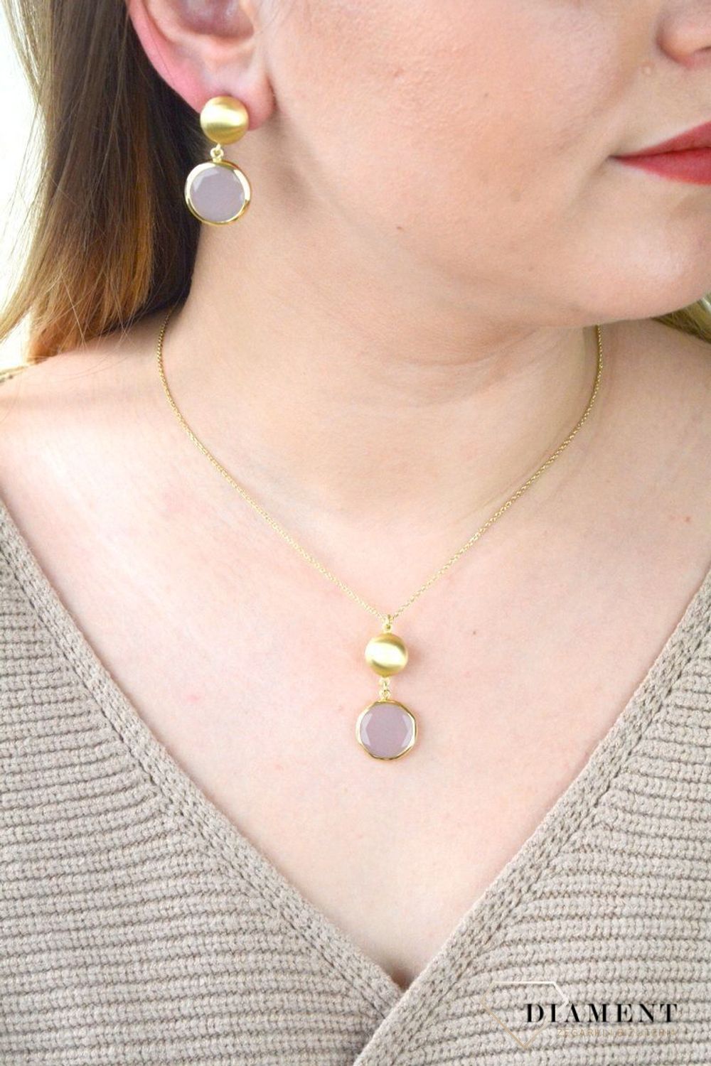 Pozłacany Naszyjnik Dall'acqua Sublime Kwarc Różowy 925 DIAMENT DIA-NSZ-5538-925.jpg