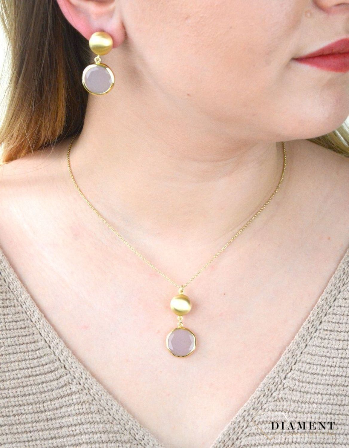 Pozłacany Naszyjnik Dall'acqua Sublime Kwarc Różowy 925 DIAMENT DIA-NSZ-5538-925.jpg