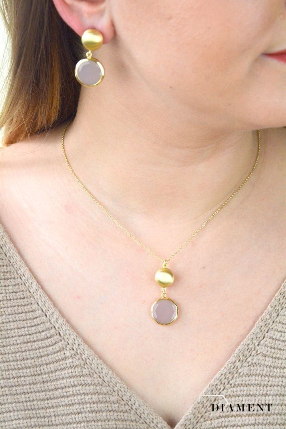 Pozłacany Naszyjnik Dall'acqua Sublime Kwarc Różowy 925 DIAMENT DIA-NSZ-5538-925.jpg