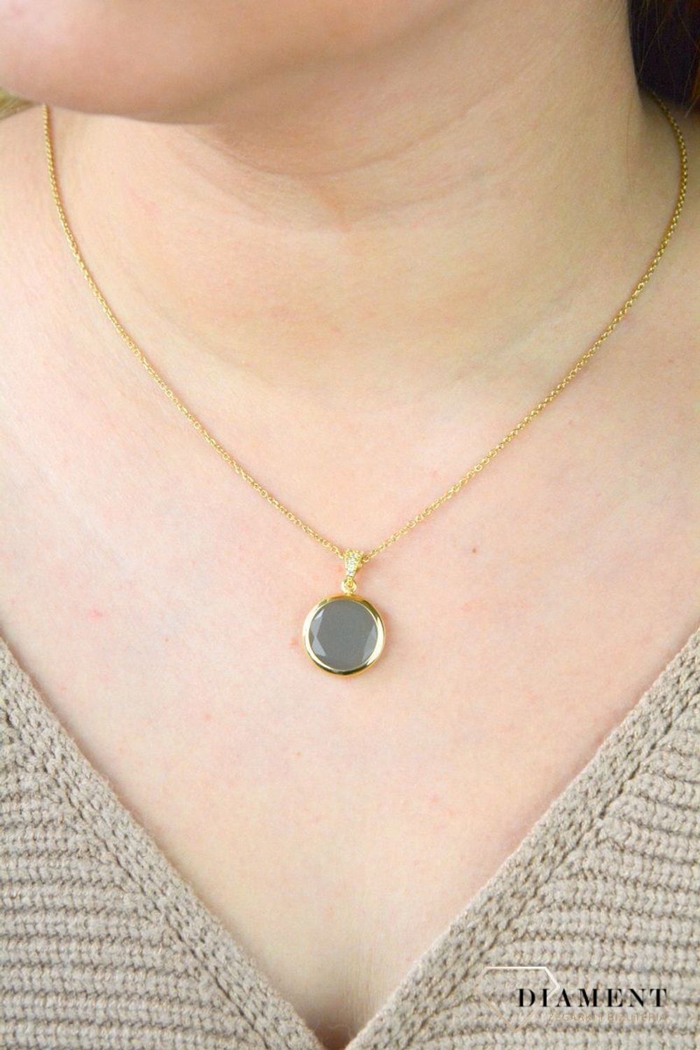 Pozłacany Naszyjnik Dall'acqua Sublime Szary Kamień Księżycowy 925 DIAMENT DIA-NSZ-5540-925.jpg