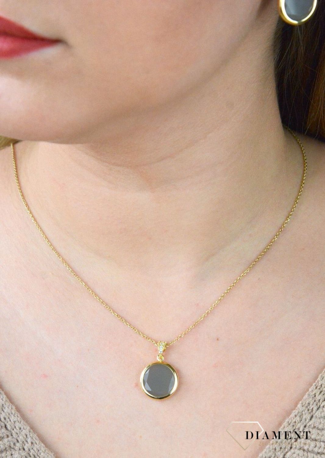 Pozłacany Naszyjnik Dall'acqua Sublime Szary Kamień Księżycowy 925 DIAMENT DIA-NSZ-5540-925.jpg