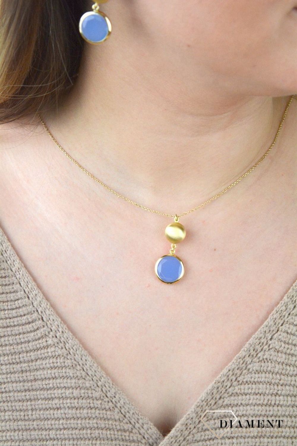 Pozłacany Naszyjnik Dall'acqua Sublime Niebieski Agat 925 DIAMENT DIA-NSZ-5543-925.jpg