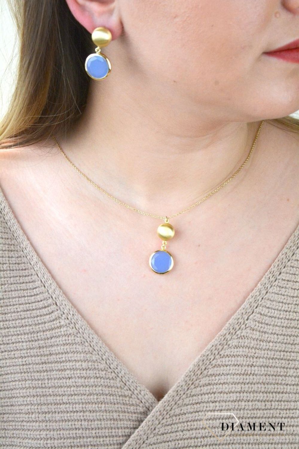 Pozłacany Naszyjnik Dall'acqua Sublime Niebieski Agat 925 DIAMENT DIA-NSZ-5543-925.jpg