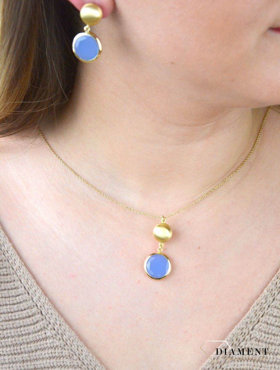 Pozłacany Naszyjnik Dall'acqua Sublime Niebieski Agat 925 DIAMENT DIA-NSZ-5543-925.jpg