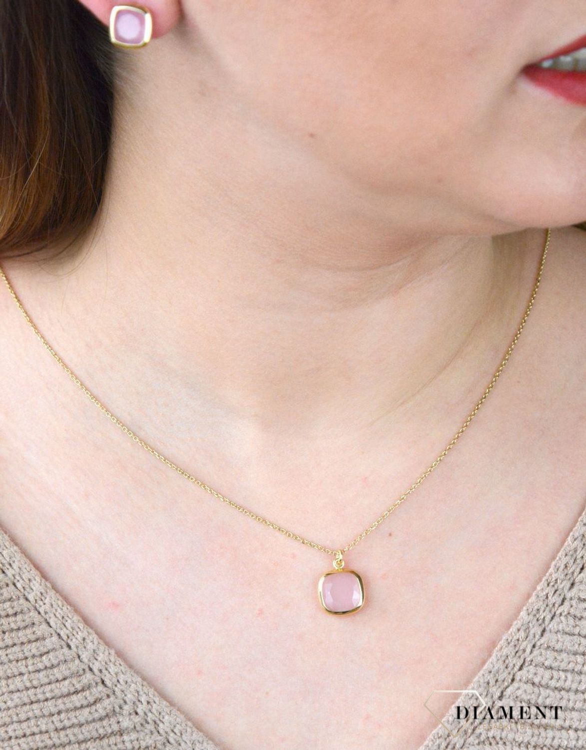 Pozłacany Naszyjnik Dall'acqua Sublime Kwarc Różowy 925 DIAMENT DIA-NSZ-5545-925.jpg